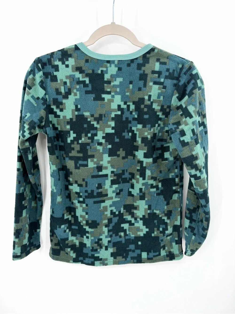 Lands’ End Green Pixelated Camouflage Fleece Pajamas Size M 10/12